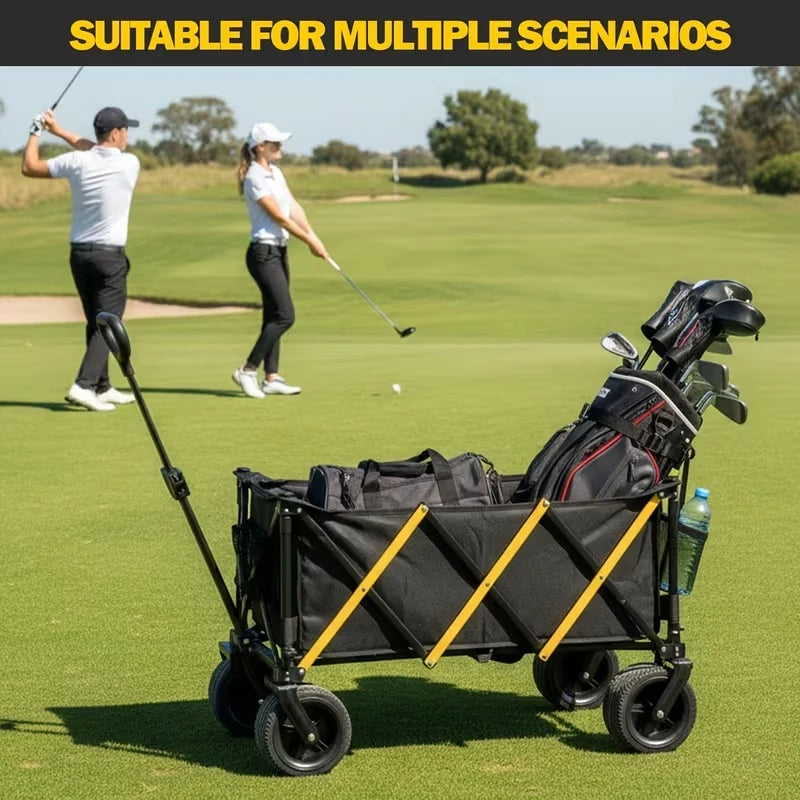 Heavy Duty Large Capacity Folding Wagon Cart,Outdoor Utility Camping Trolley,Portable Picnic Beach Cart,All-Terrain 360°Wheels Utility Cart for Camping, Shopping, Garden And Outdoor Use