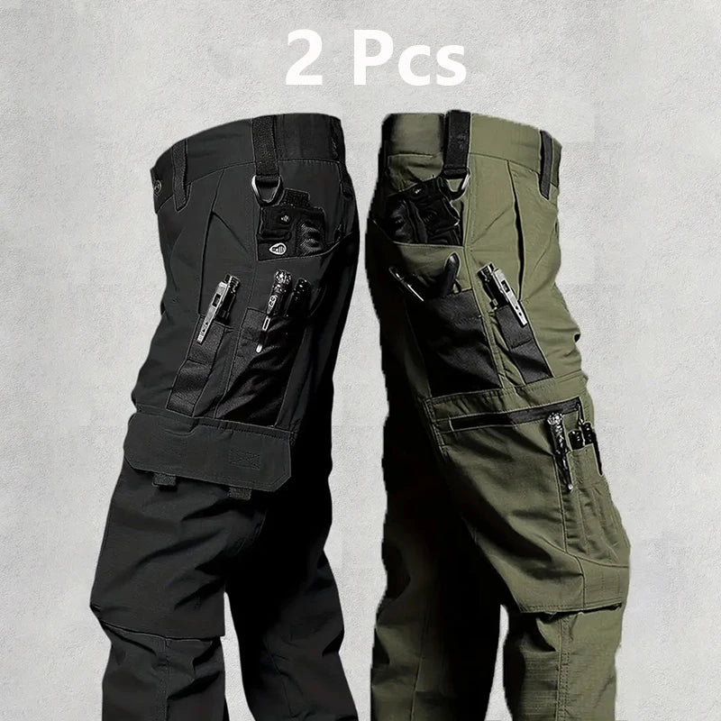 2Pcs Men's Winter Pants Outdoor Work Casual Cargo Trousers Waterproof Multi-pocket Wear-Resistant Outdoor Training Trousers