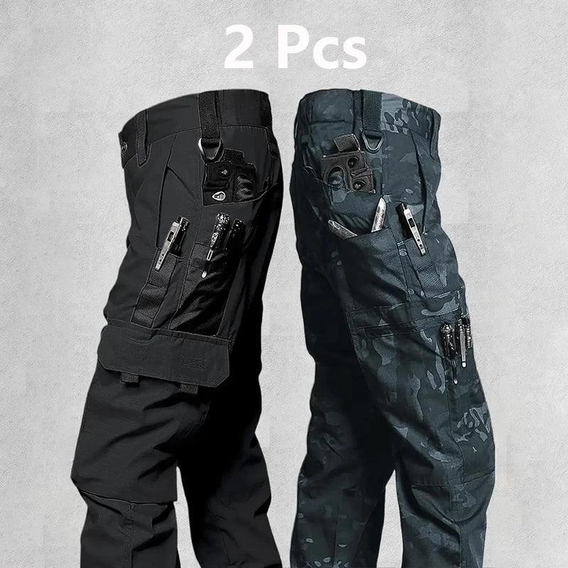 2Pcs Men's Winter Pants Outdoor Work Casual Cargo Trousers Waterproof Multi-pocket Wear-Resistant Outdoor Training Trousers