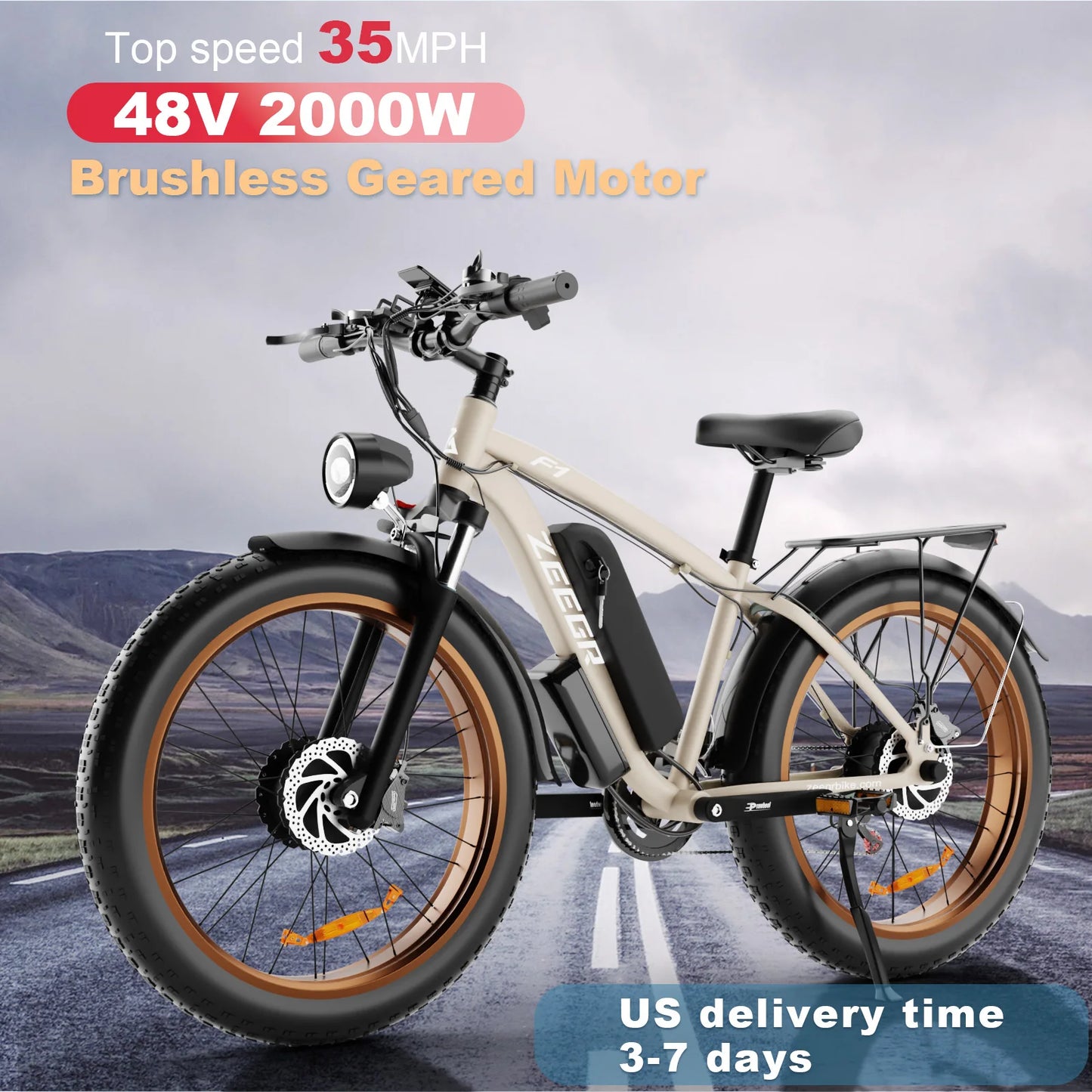Zgeer F1 48v 2000w ebike full suspension power bicycle with ce 26 inch fat tire hidden dual battery