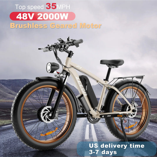 Zgeer F1 48v 2000w ebike full suspension power bicycle with ce 26 inch fat tire hidden dual battery