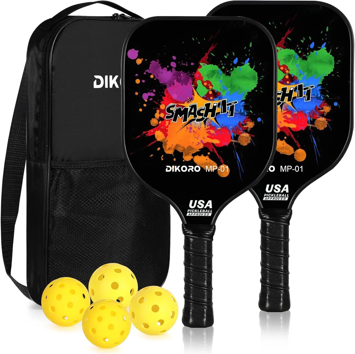 DIKORO Pickleball Paddle Graphite Textured Surface USAPA Compliant Includes 4 Balls Fiberglass Face