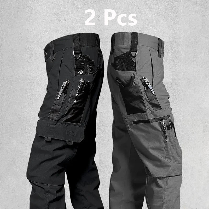 2Pcs Men's Winter Pants Outdoor Work Casual Cargo Trousers Waterproof Multi-pocket Wear-Resistant Outdoor Training Trousers