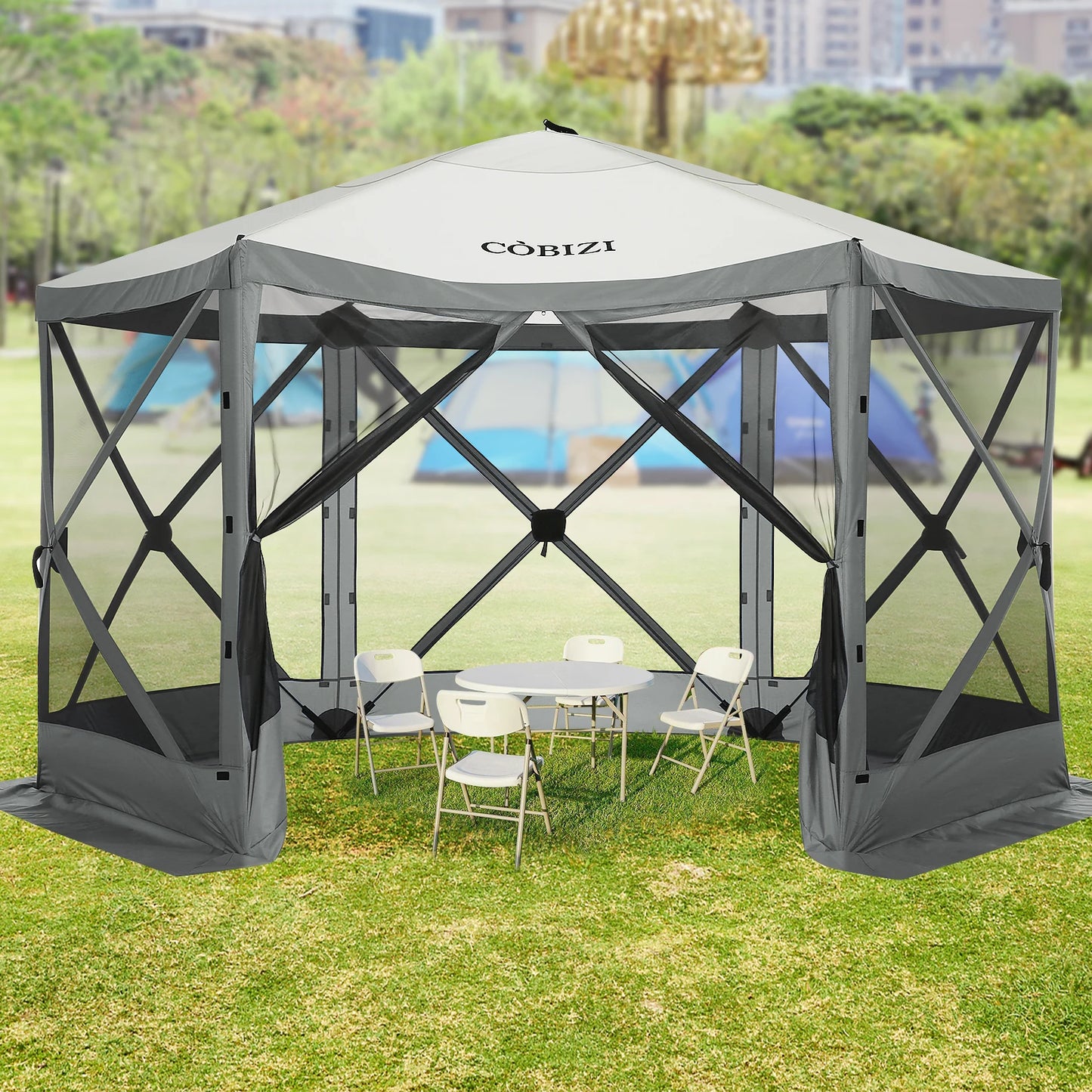 12x12ft Pop up Gazebo Screen Tent with Mosquito Netting, 6 Sided Pop-up Canopy Shelter Tent