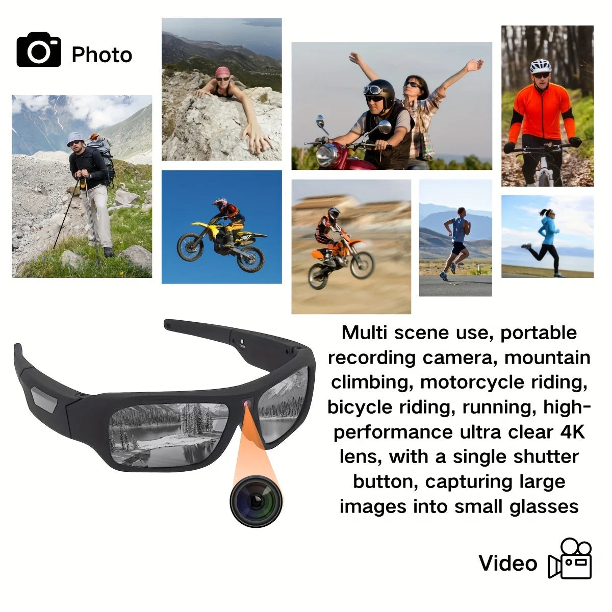 4K Video Glasses HD Smart Glasses Sports Outdoor 2hour Video Recording Time