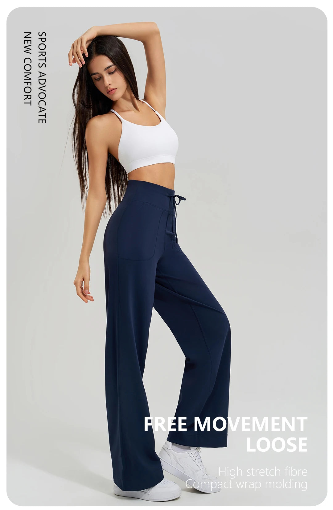 Women's High Waist Yoga Pants Gym Loose Running Pants Double Side Brushed with Pockets Pants Ties