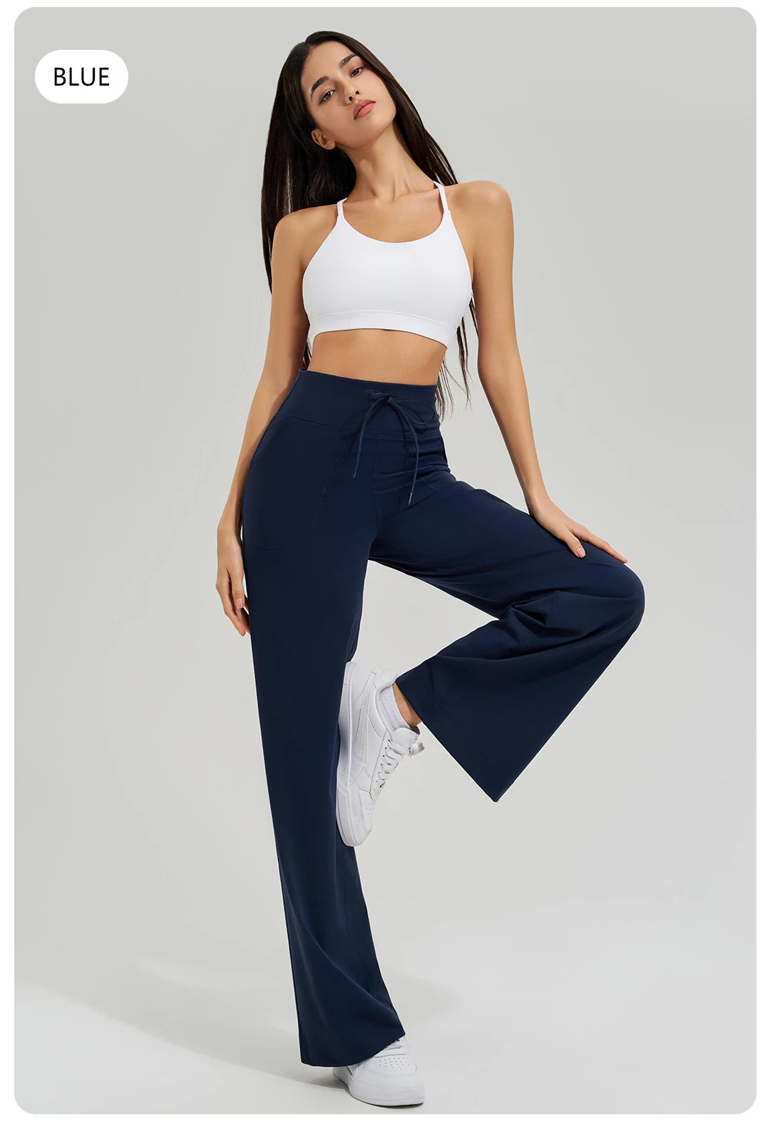 Women's High Waist Yoga Pants Gym Loose Running Pants Double Side Brushed with Pockets Pants Ties