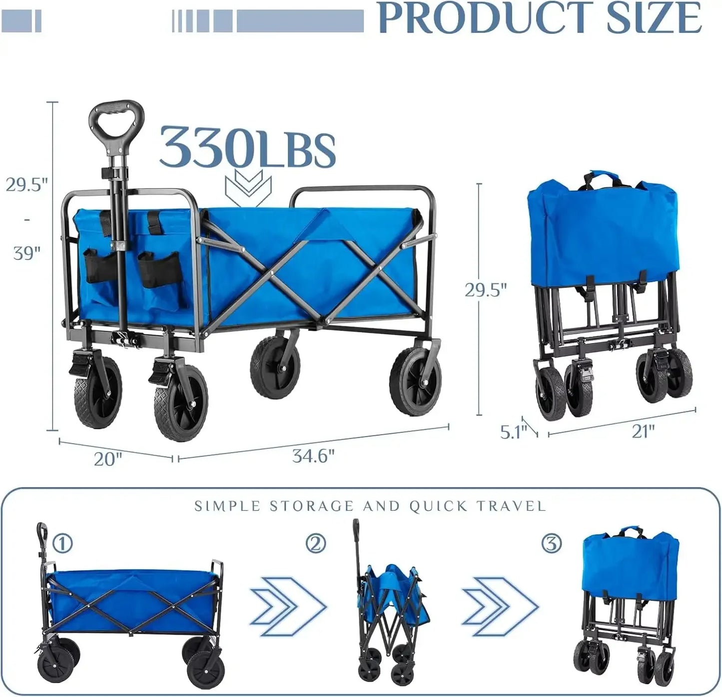 35IN Wagon, Wagons Carts Foldable with All-Terrain Wheels, Large Capacity Utility Cart with Drink Holders