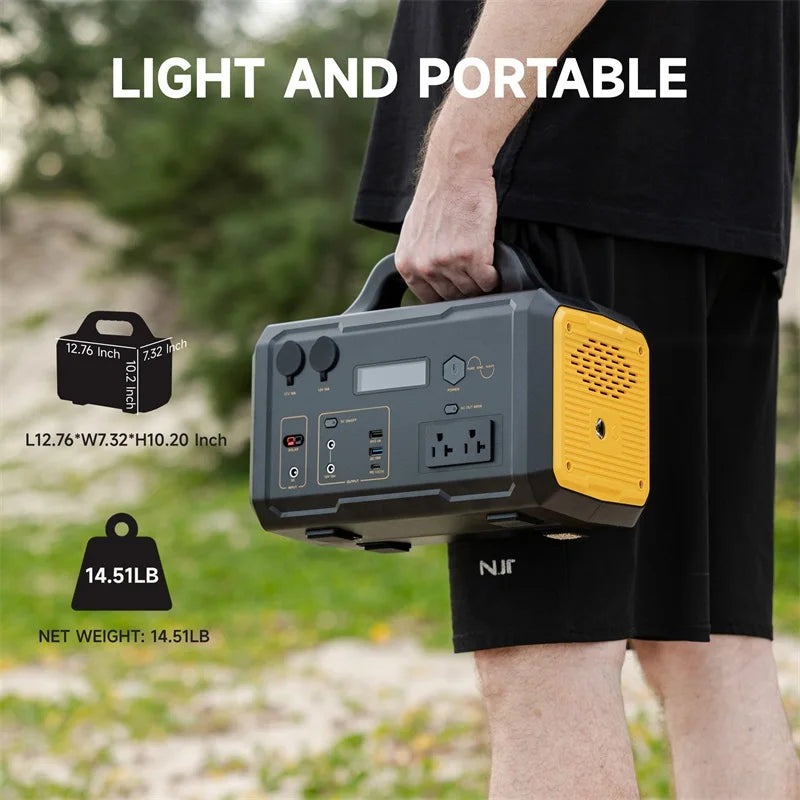655Wh 600W Portable Generator Power Station 120V/60HZ AC Outlets for Outdoor Camping RV