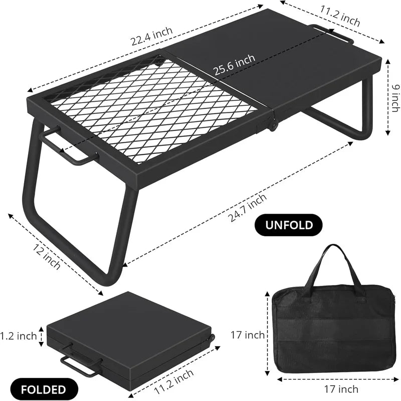 Folding Campfire Grill, Heavy Duty Steel Mesh Grate, Over Fire Pit,