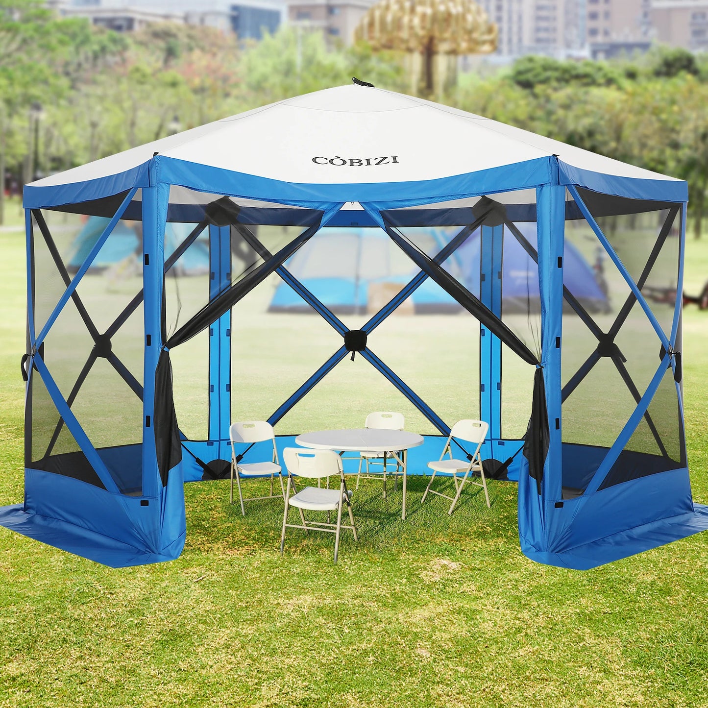 12x12ft Pop up Gazebo Screen Tent with Mosquito Netting, 6 Sided Pop-up Canopy Shelter Tent