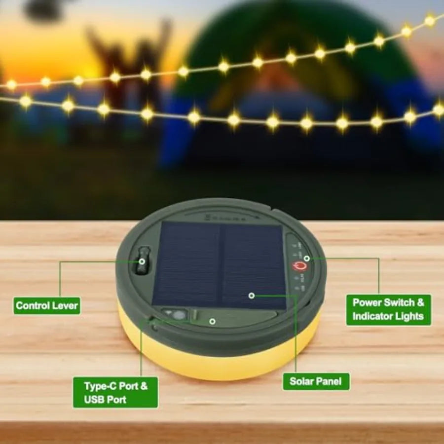 4 in 1 Solar Camping String Lights, Ultra Long String with 160LEDs, Solar Powered and USB Rechargeable Light with Remote Contro