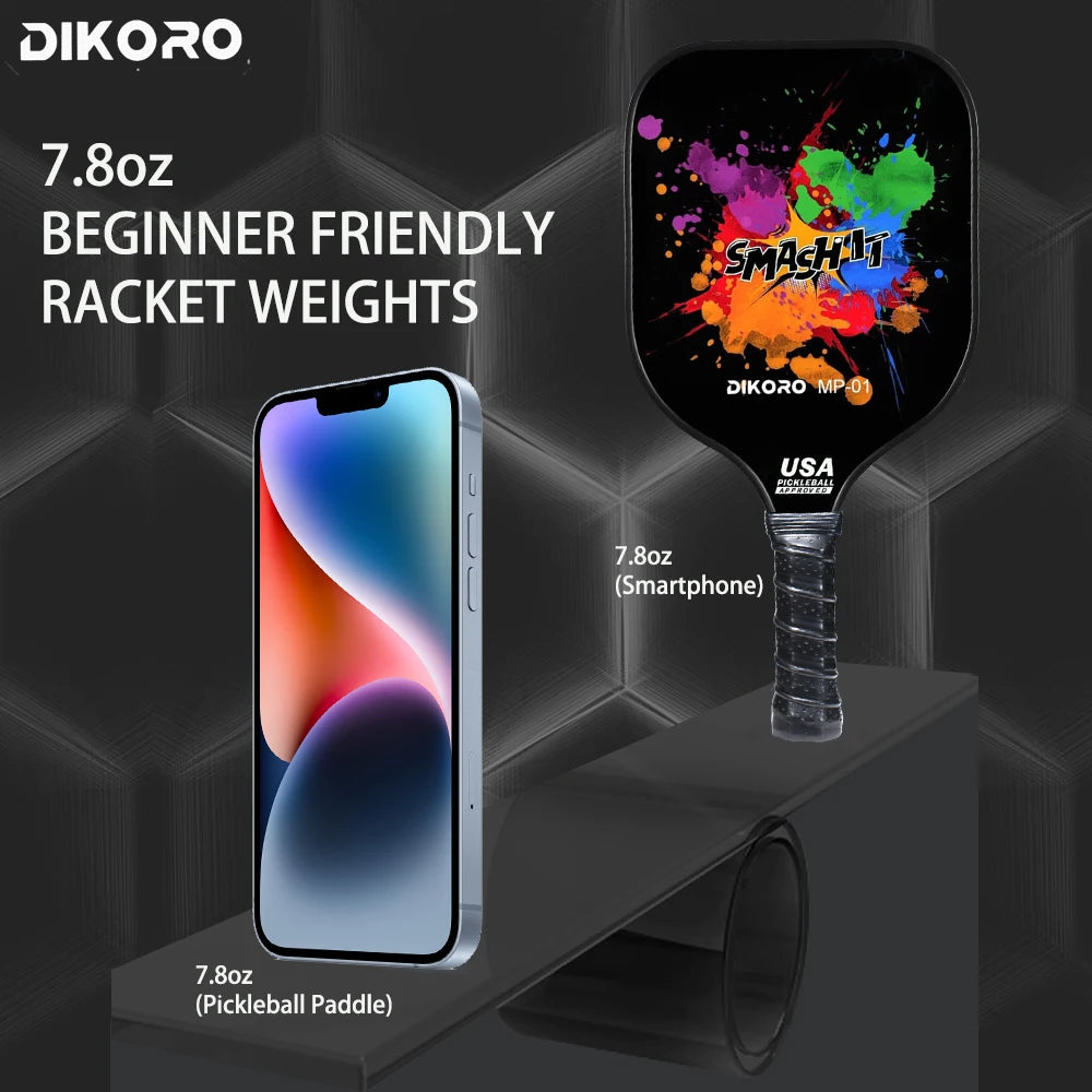 DIKORO Pickleball Paddle Graphite Textured Surface USAPA Compliant Includes 4 Balls Fiberglass Face