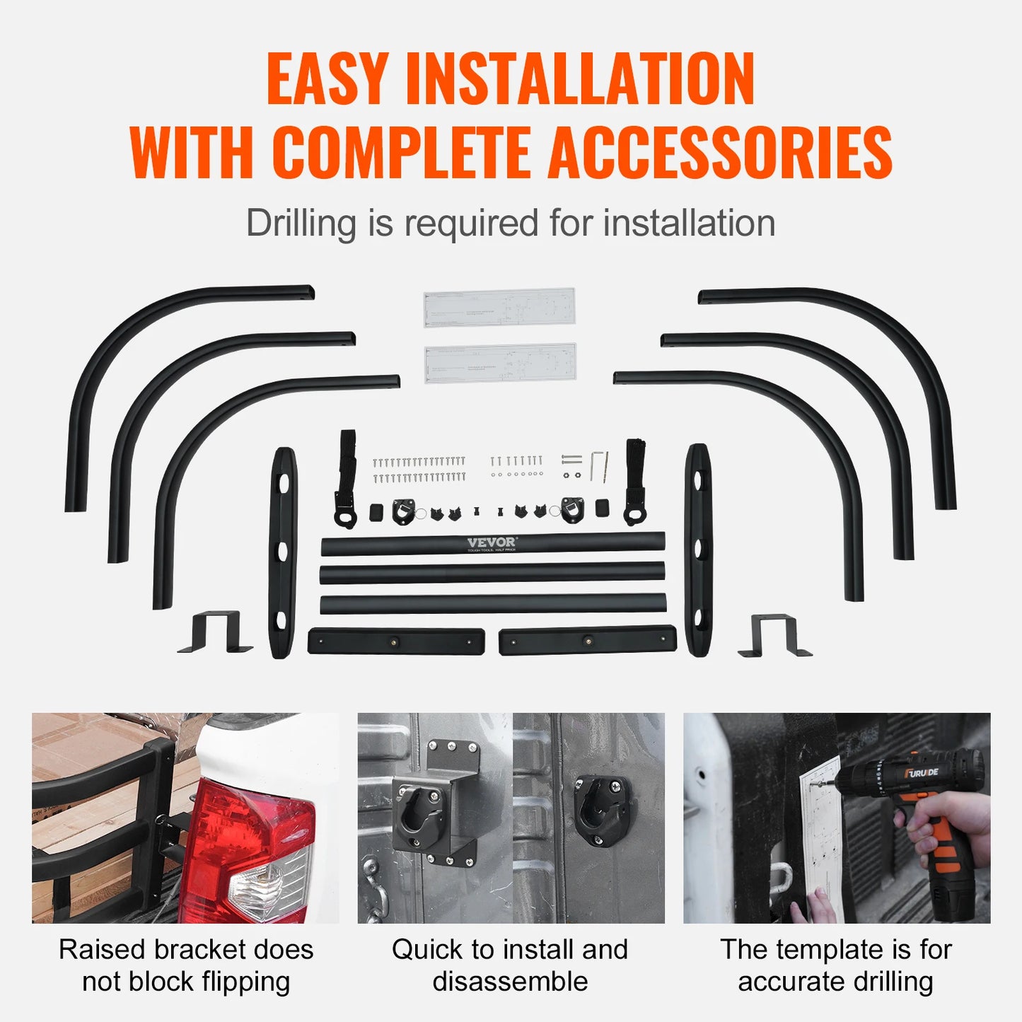 VEVOR Truck Bed Extender Aluminum Retractable Tailgate Extender 51.6"-64"/55.5"-68" Adjustable Length