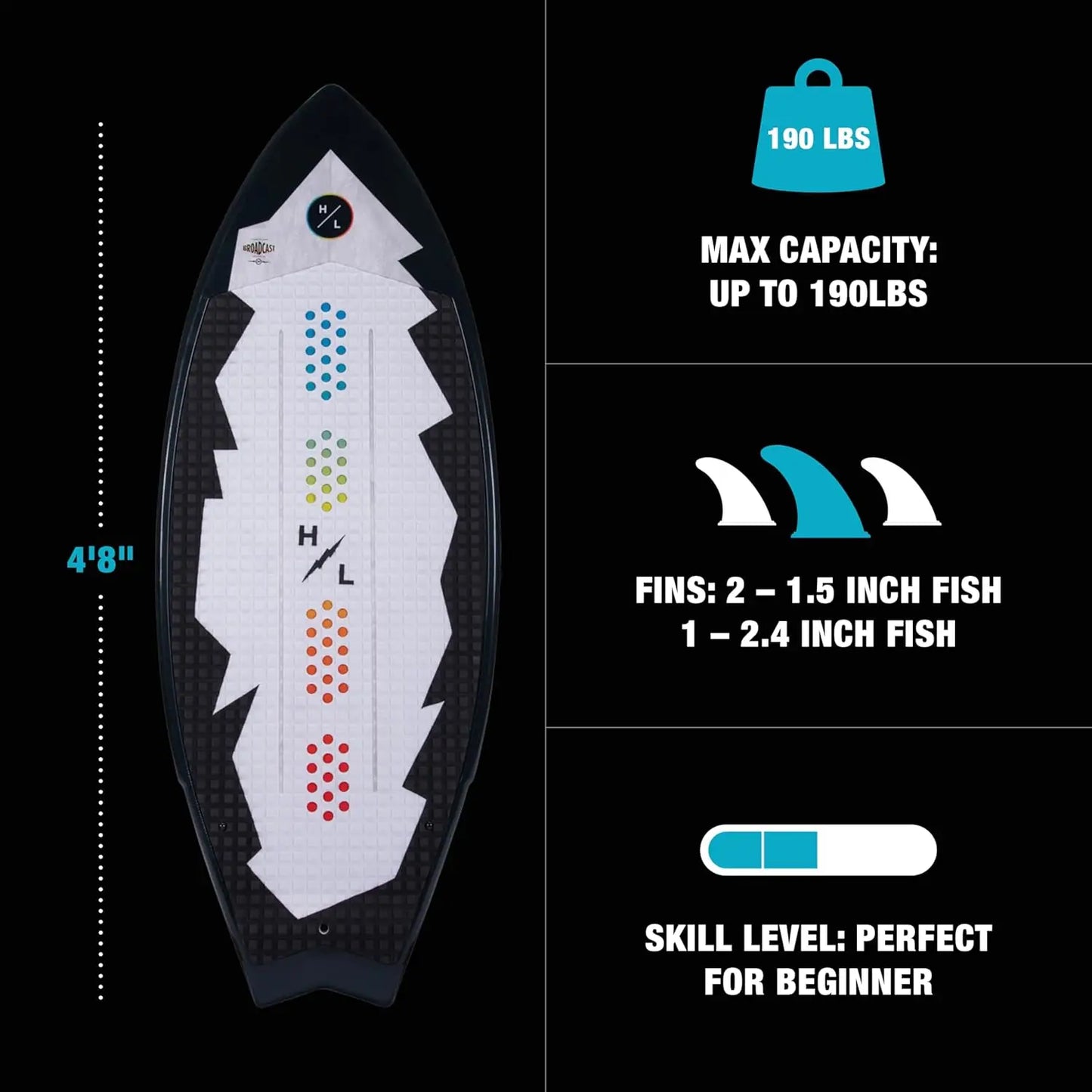 Hyperlite Broadcast Wakesurfer - Wakesurf Board Endorsed by Shaun Murray - Great for All Wake Surfers, from Beginners to Interme