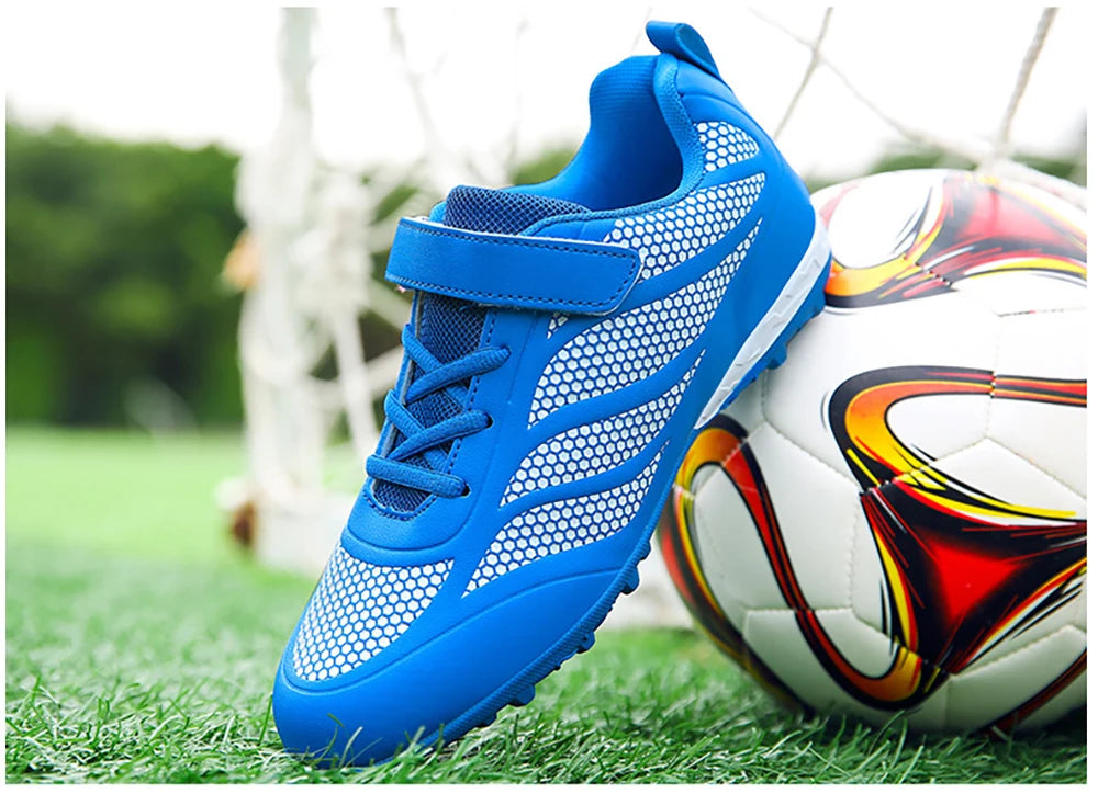 Size 28 29 Children Hook Loop Soccer Shoes  Artificial Grass Outdoor Competition Football Shoes