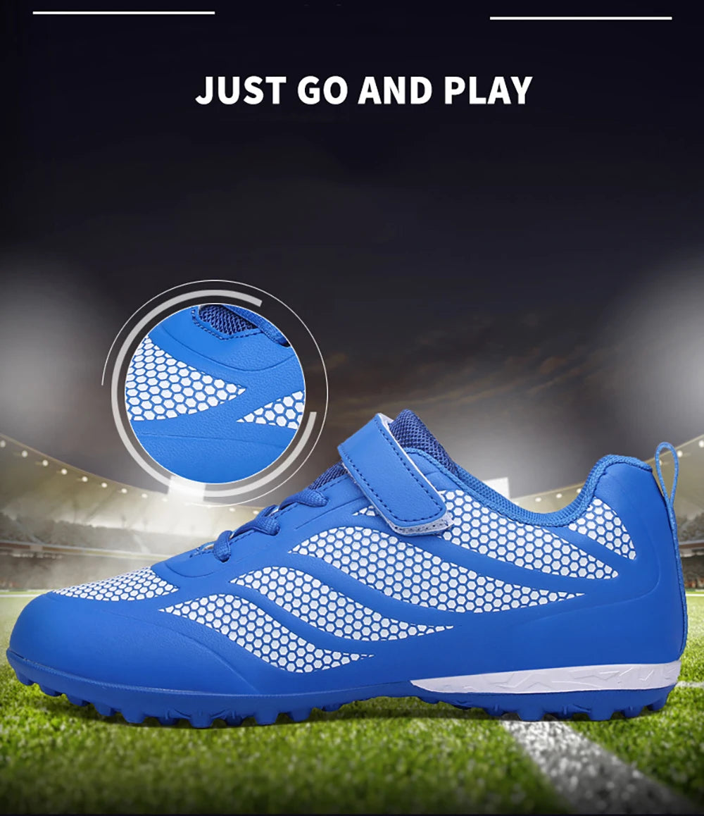 Size 28 29 Children Hook Loop Soccer Shoes  Artificial Grass Outdoor Competition Football Shoes