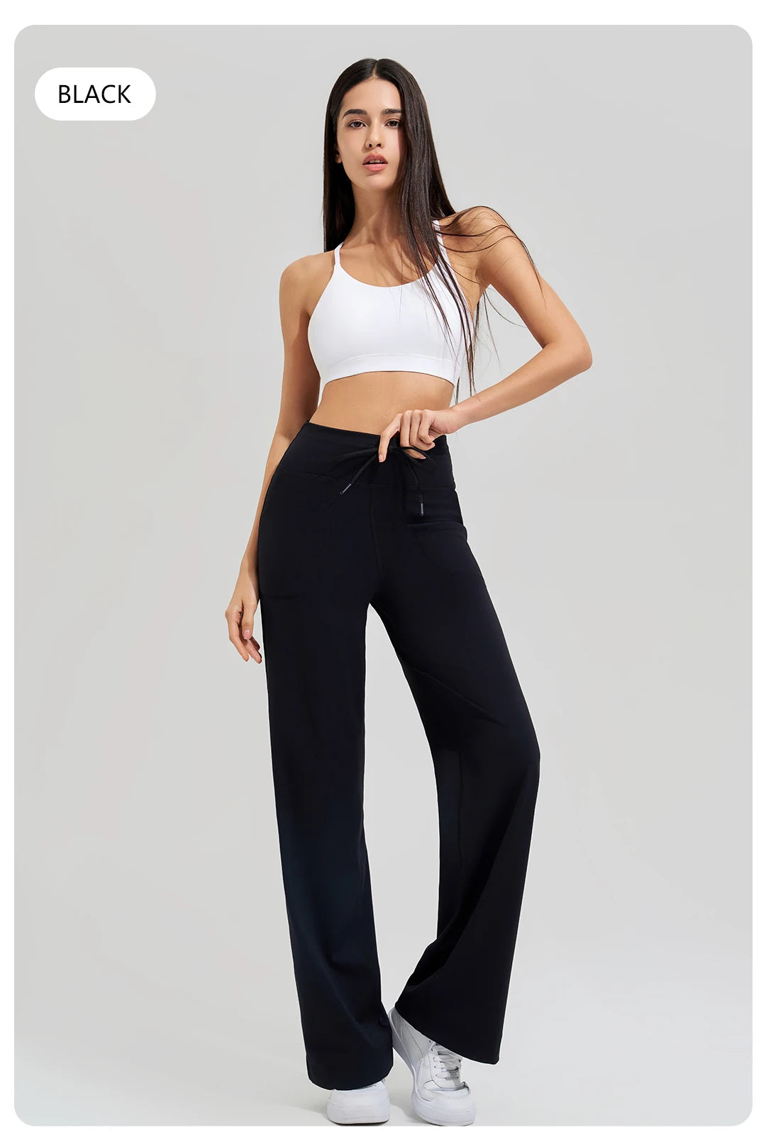 Women's High Waist Yoga Pants Gym Loose Running Pants Double Side Brushed with Pockets Pants Ties