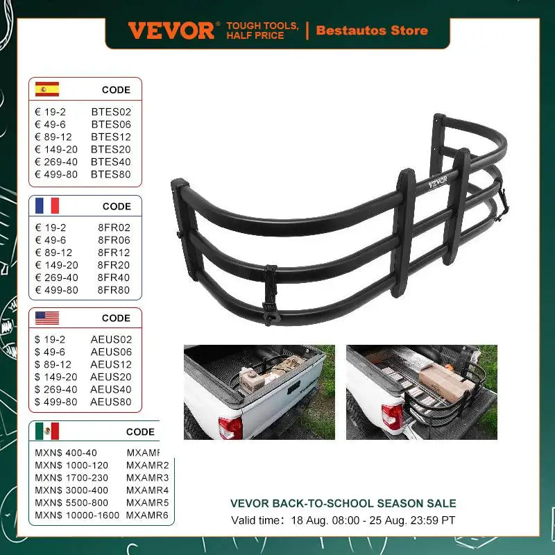 VEVOR Truck Bed Extender Aluminum Retractable Tailgate Extender 51.6"-64"/55.5"-68" Adjustable Length