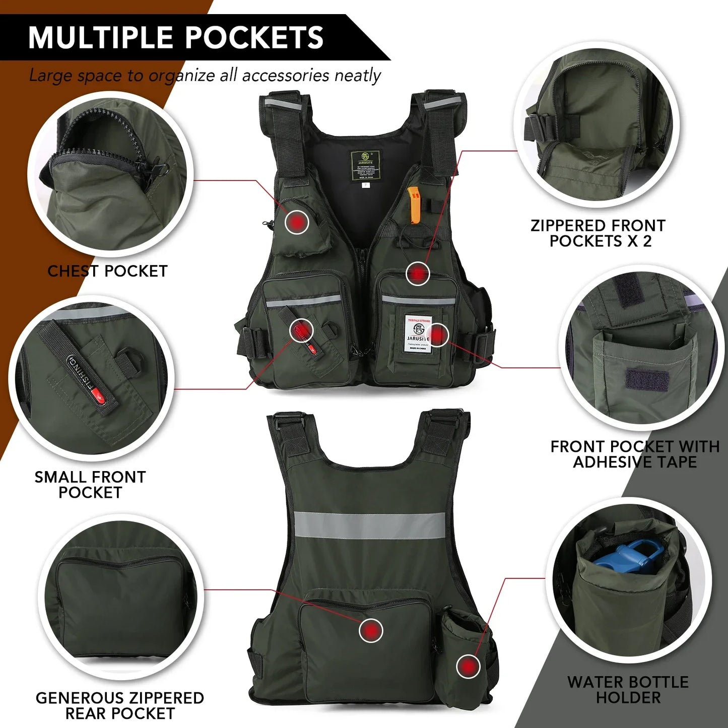 Men Professional Life Jacket Buoyancy Suit Portable Fishing Vests Multi-Pockets Waterproof