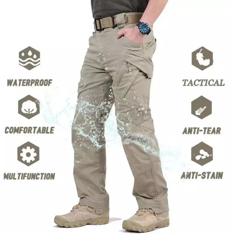 Mens Waterproof Cargo Pants Elastic Multiple Pocket Trousers Outdoor Hiking Pants