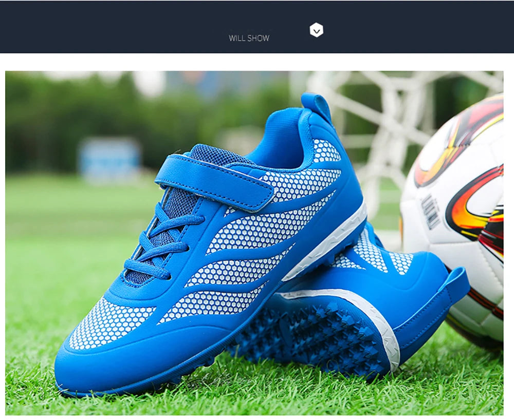 Size 28 29 Children Hook Loop Soccer Shoes  Artificial Grass Outdoor Competition Football Shoes