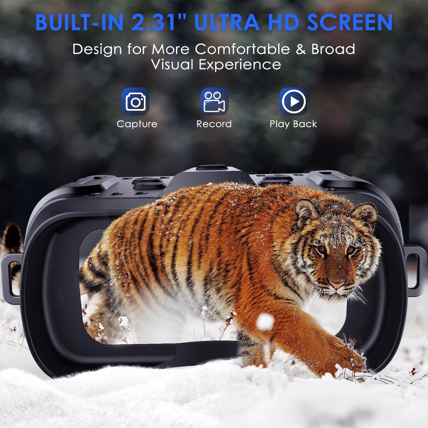 Night Vision Binoculars 4X Digital Zoom 7 Levels Infrared Surveillance Goggles 2.3" Screen Darkness 300 Meters