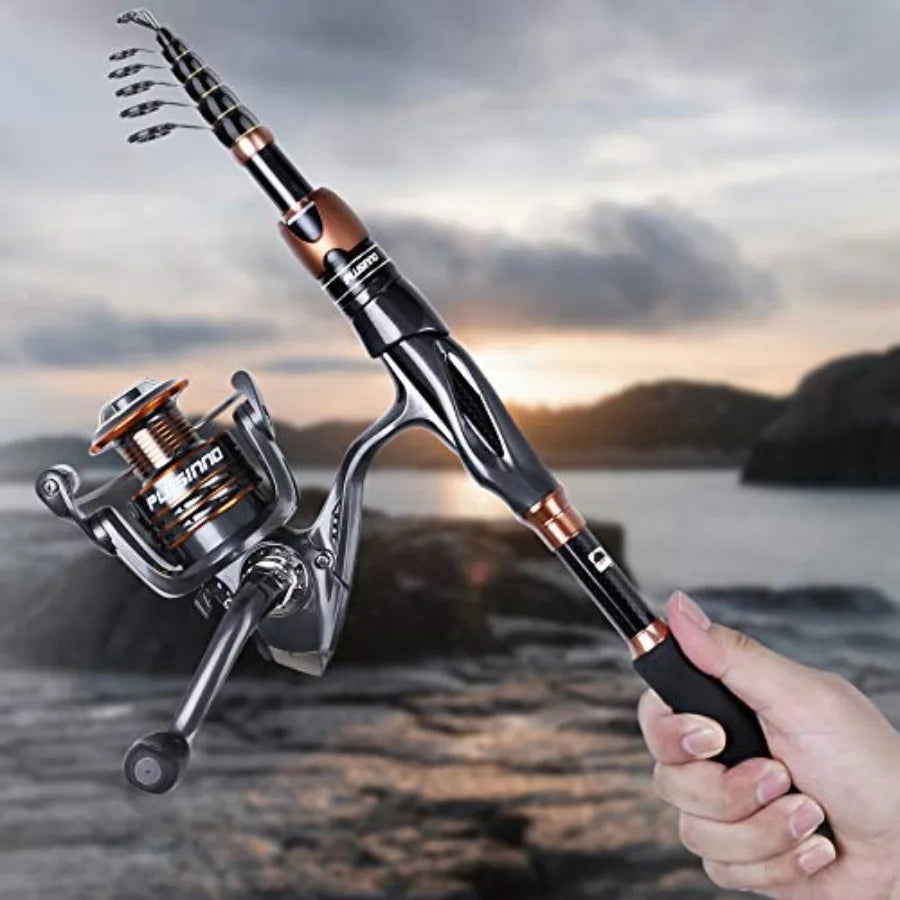 Fishing Rod and Reel Combos, Bronze Warrior Toray IM6 Carbon Matrix Telescopic Fishing Rod Pole, 12 +1 Shielded Bearings Stainl
