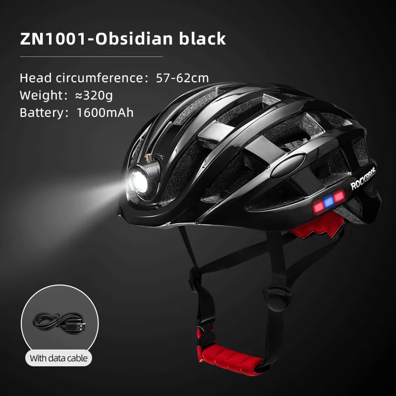 ROCKBROS Bike Headlamp Cycling Helmet Ultralight USB Charging Bicycle Light Helmet Sports Safety MTB Bike Cap For Men Women