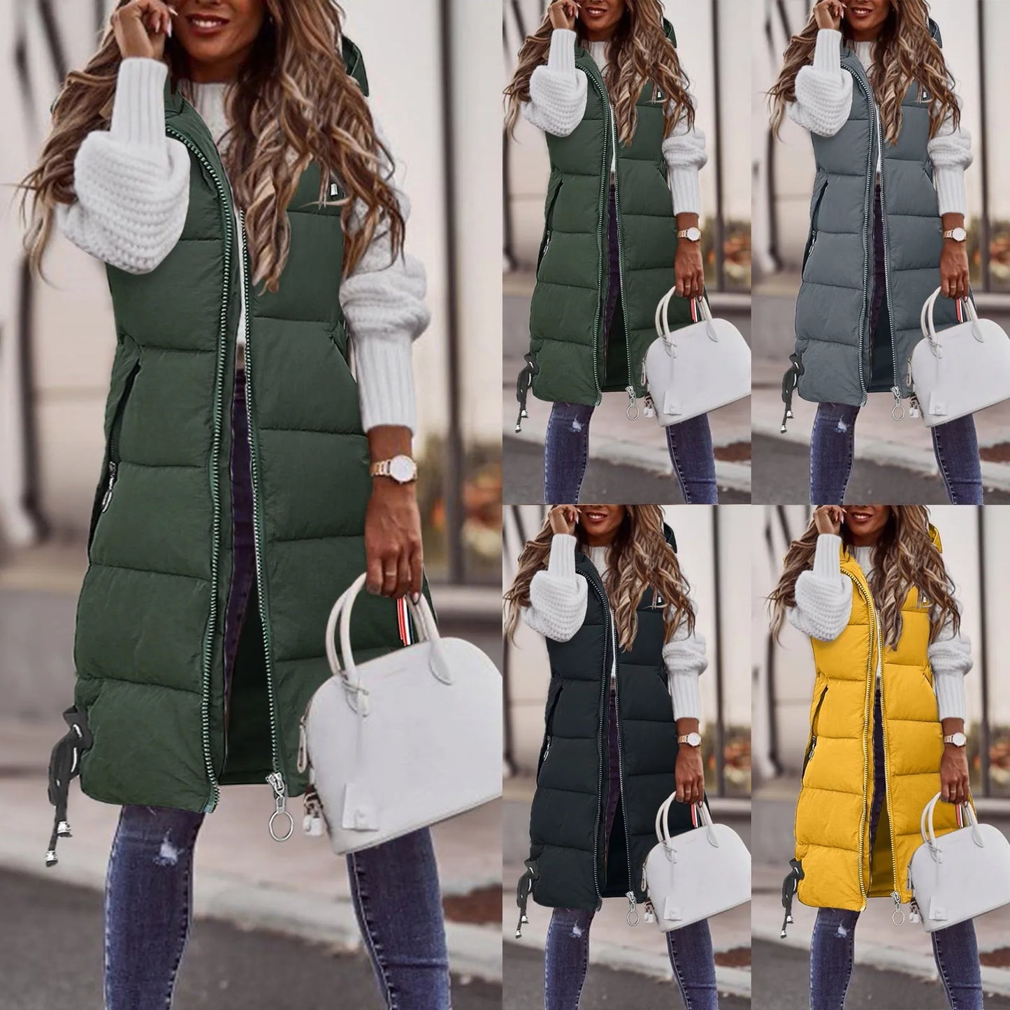 Winter Fashion Women Hood Thick Cotton Parkas Mid-length Long Down Jacket Vest