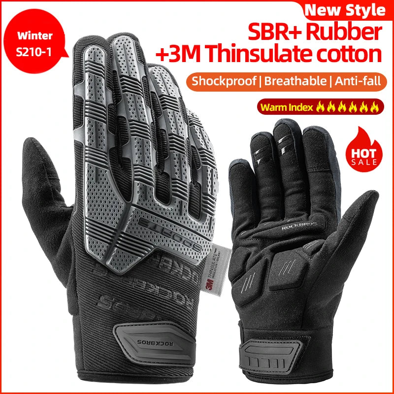 ROCKBROS Cycling Gloves Thickened Pad Shockproof Breathable GEL Warmer Full Finger