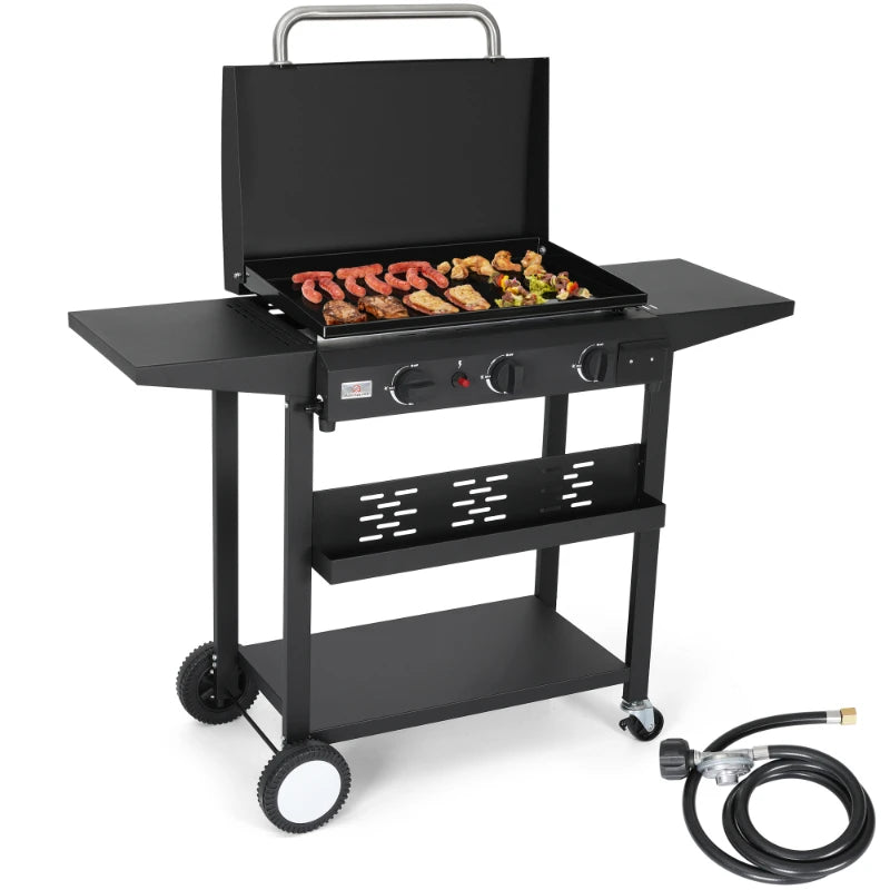 Outdoor Camping Grill 3 Burner BBQ Propane Gas Grill, 24,600 BTU Stainless Steel, portable, on stand or table top
