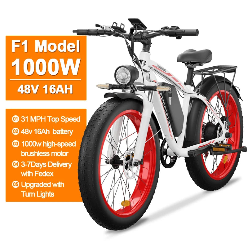 Zgeer F1 48v 2000w ebike full suspension power bicycle with ce 26 inch fat tire hidden dual battery