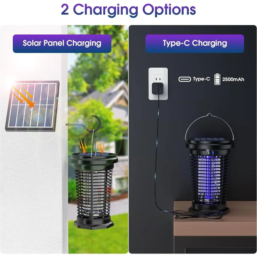 Solar Bug Zapper for Outdoor, USB Rechargeable Bug Zapper with 5.5W Solar Power, 4500V Mosquito Killer Lamp,Garden,Camping