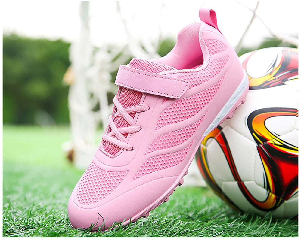 Size 28 29 Children Hook Loop Soccer Shoes  Artificial Grass Outdoor Competition Football Shoes