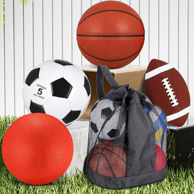 4 Pcs Sports Balls Set, Include Official Size Basketball, Soccer, Football, Playground Ball, Pump, Equipment Bag for Teen Adu (Copy)