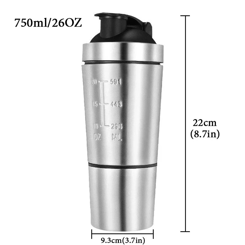 Stainless Steel Cup Vacuum Mixer Outdoor Drink Kettle Detachable Double Layer Shaker Water Bottle