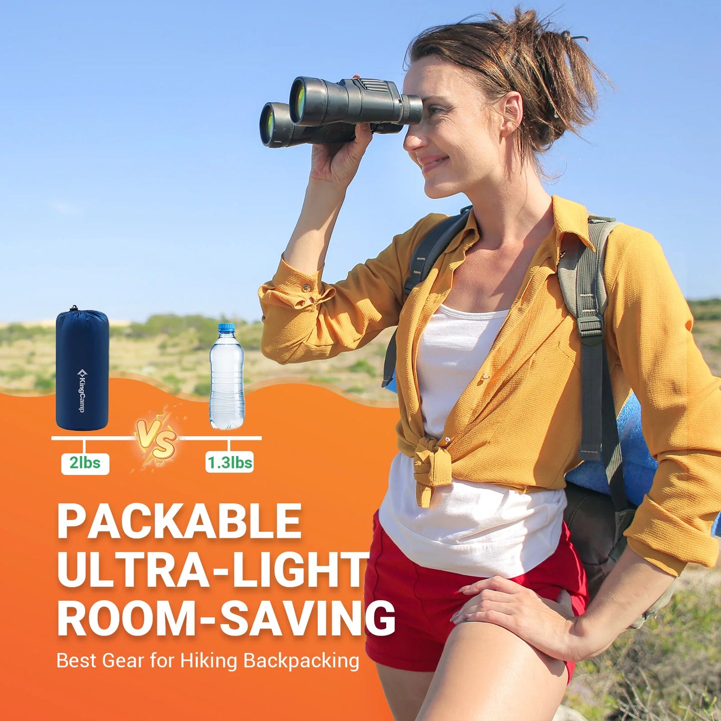 KingCamp Self Inflating Sleeping Pad, Ultralight Inflatable With Pillow Built-in Foot Pump