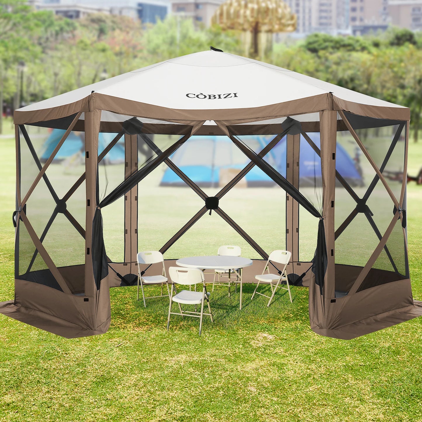 12x12ft Pop up Gazebo Screen Tent with Mosquito Netting, 6 Sided Pop-up Canopy Shelter Tent