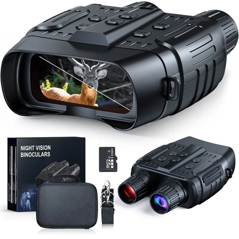 Night Vision Binoculars 4X Digital Zoom 7 Levels Infrared Surveillance Goggles 2.3" Screen Darkness 300 Meters