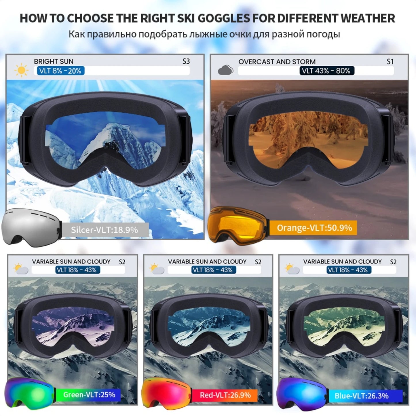 Ski Goggles Double Layers Anti-fog UV400