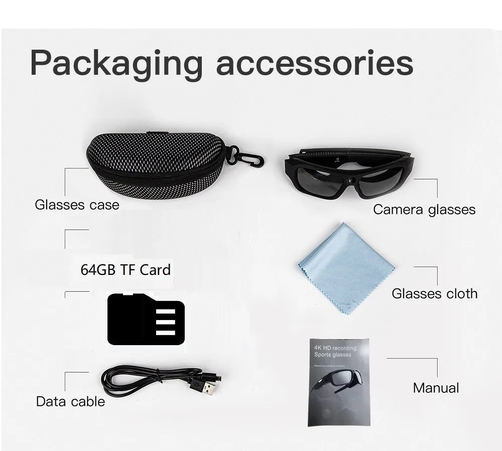 4K Video Glasses HD Smart Glasses Sports Outdoor 2hour Video Recording Time
