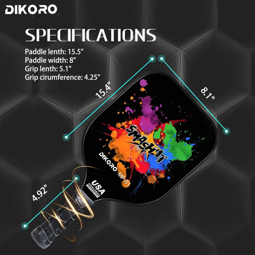 DIKORO Pickleball Paddle Graphite Textured Surface USAPA Compliant Includes 4 Balls Fiberglass Face