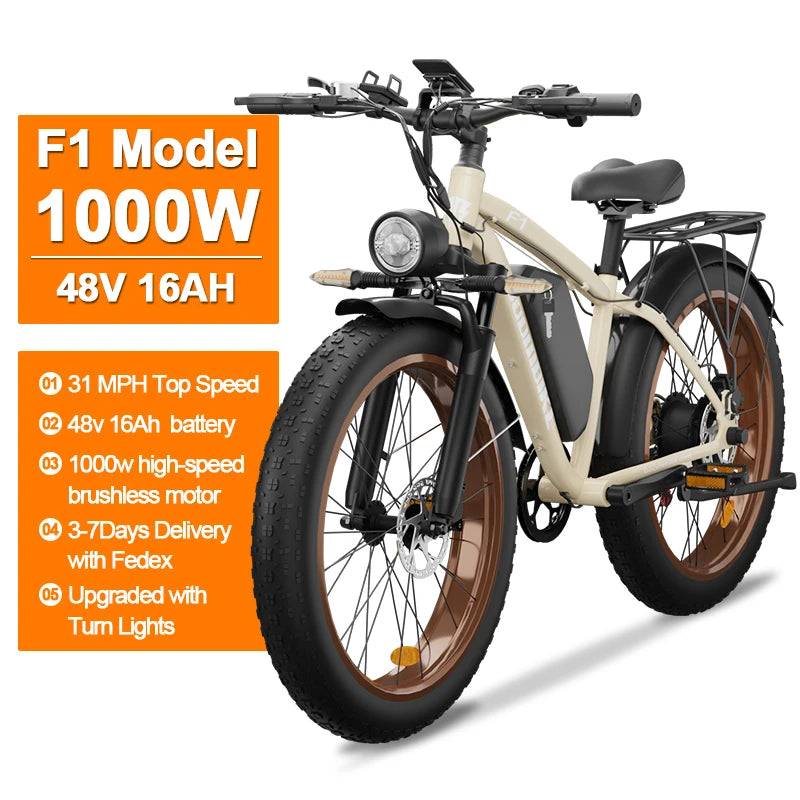 Zgeer F1 48v 2000w ebike full suspension power bicycle with ce 26 inch fat tire hidden dual battery