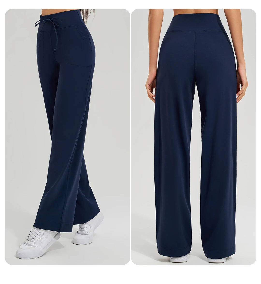 Women's High Waist Yoga Pants Gym Loose Running Pants Double Side Brushed with Pockets Pants Ties