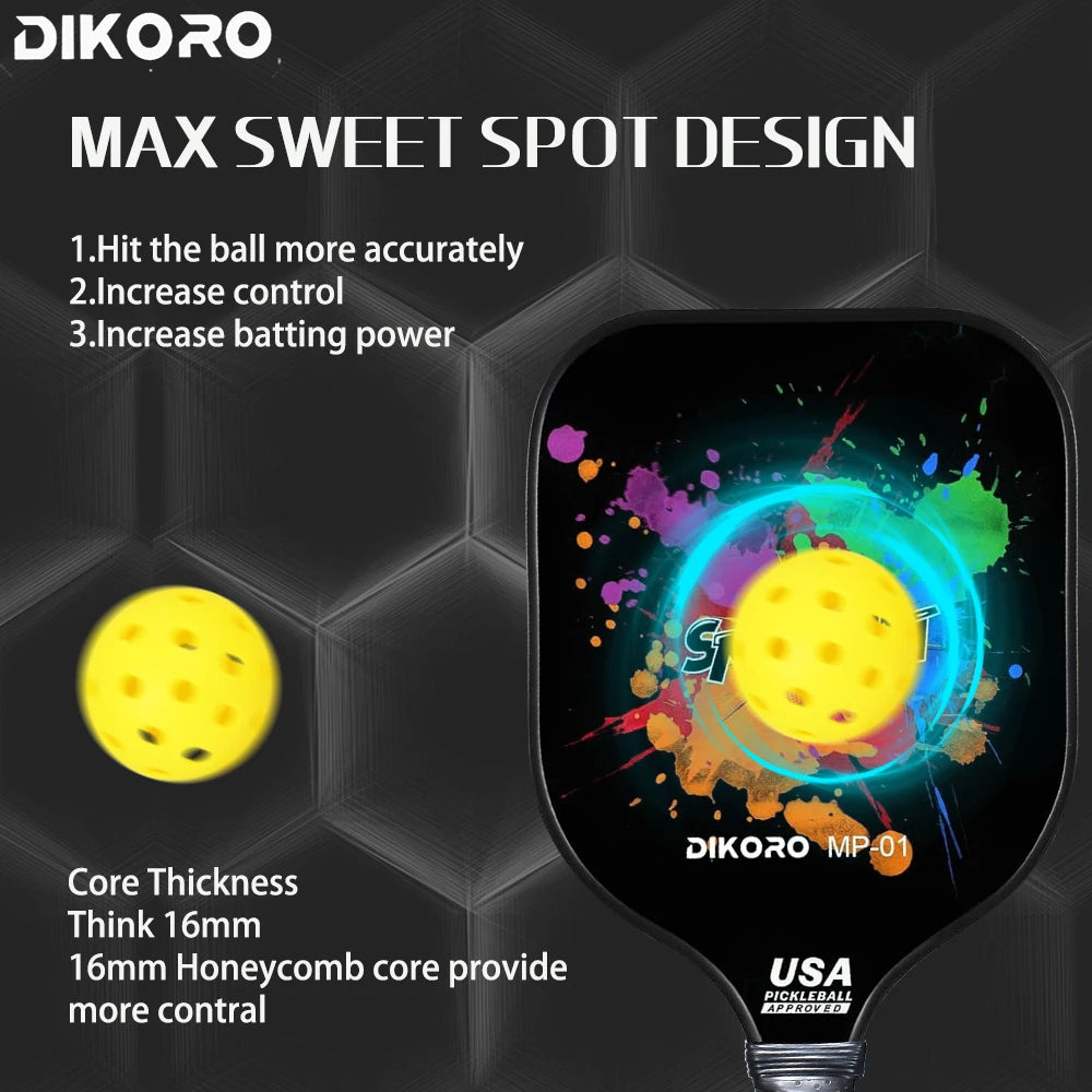 DIKORO Pickleball Paddle Graphite Textured Surface USAPA Compliant Includes 4 Balls Fiberglass Face