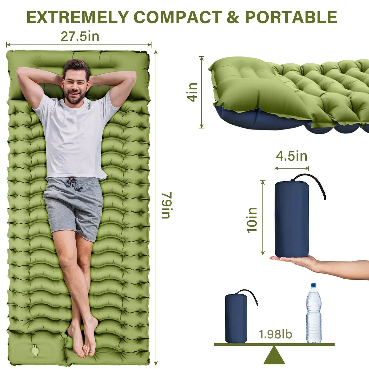 WESTTUNE Camping Sleeping Pad Ultralight Camping Mat with Pillow Built-in Foot Pump