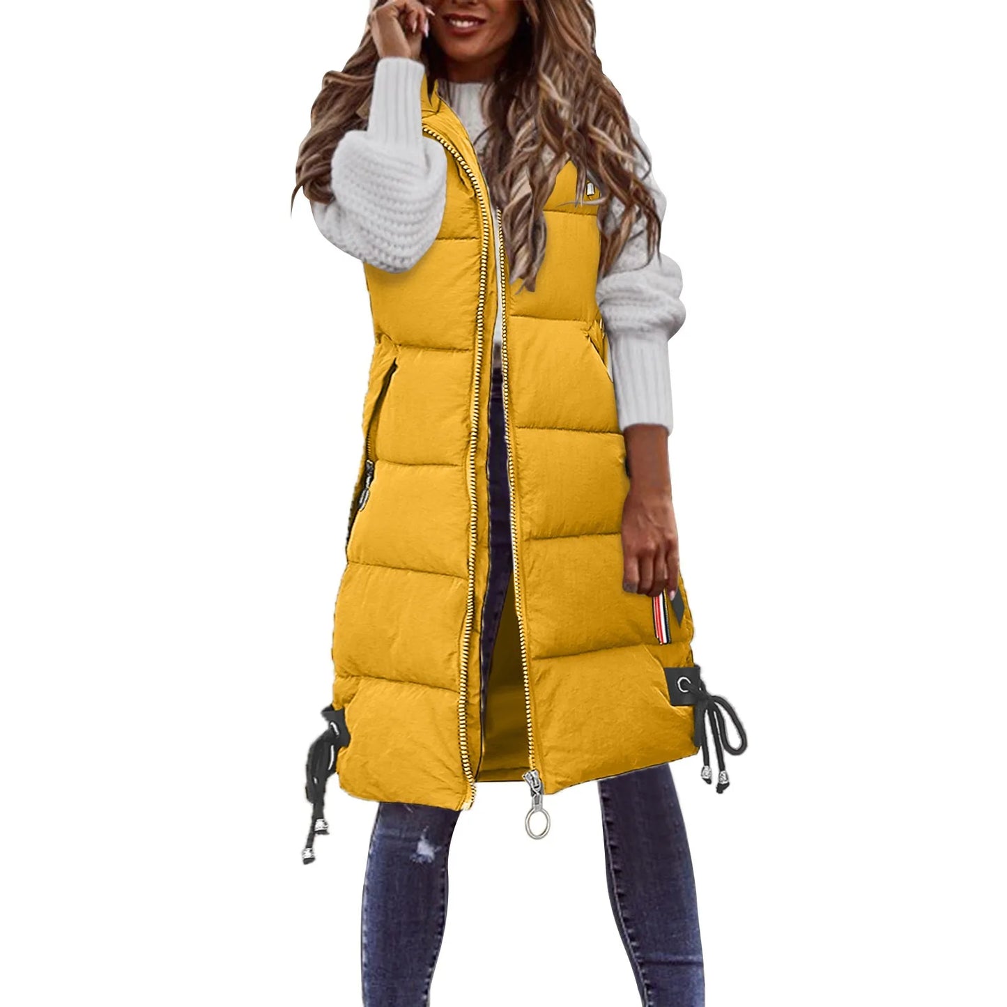 Winter Fashion Women Hood Thick Cotton Parkas Mid-length Long Down Jacket Vest