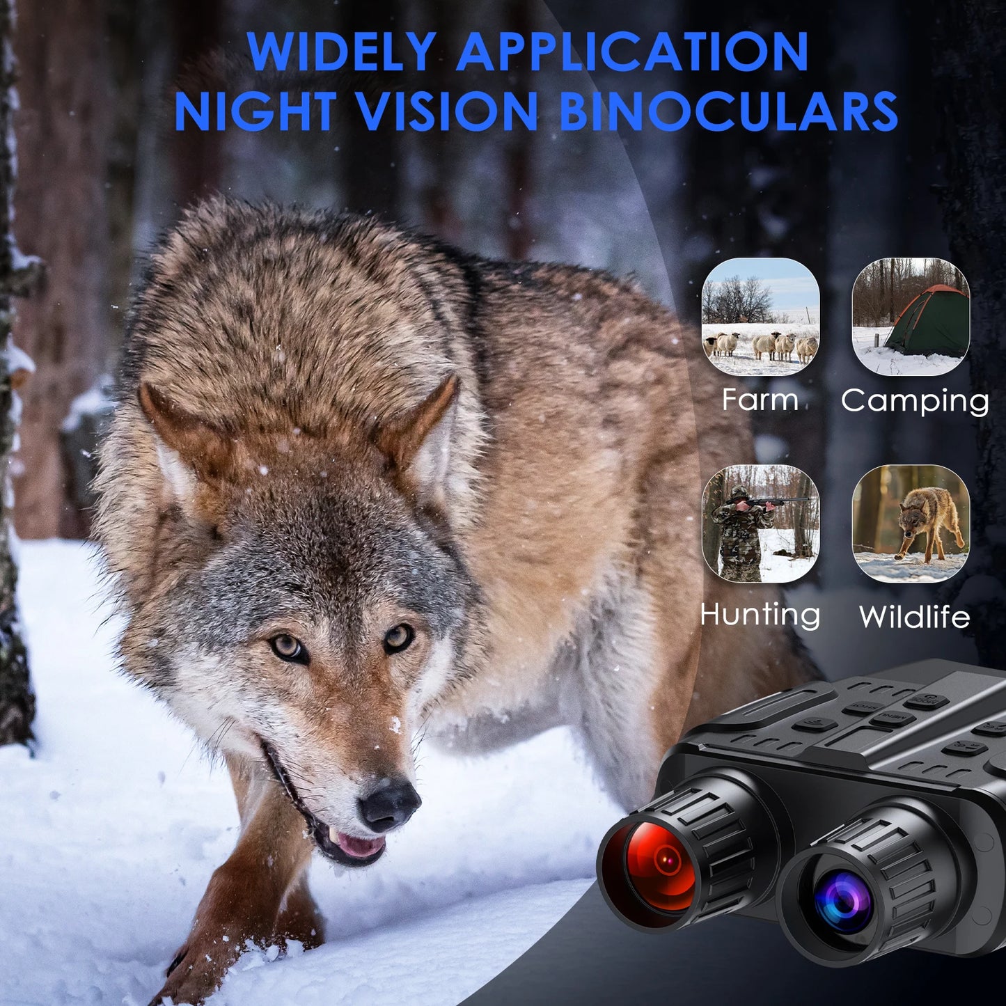 Night Vision Binoculars 4X Digital Zoom 7 Levels Infrared Surveillance Goggles 2.3" Screen Darkness 300 Meters