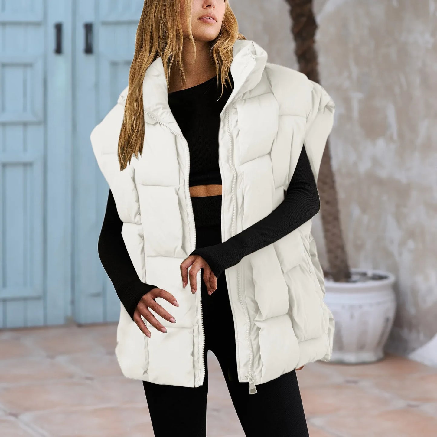 Winter Fashion Padded Vests Sleeveless Women's Vest Oversize Puffer Long Ladies Loose Vest